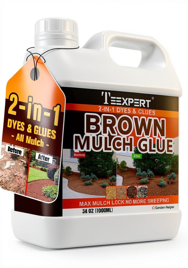 Teexpert 2-in-1 Brown Mulch Dye & Glue, 34OZ Strong Mulch Glue for Landscaping Ready to Use, Fast Dry Landscape Rock Glue, Mulch Adhesive, Gravel Lock, Mulch Glue Binder & Pea Gravel Stabilizer-0