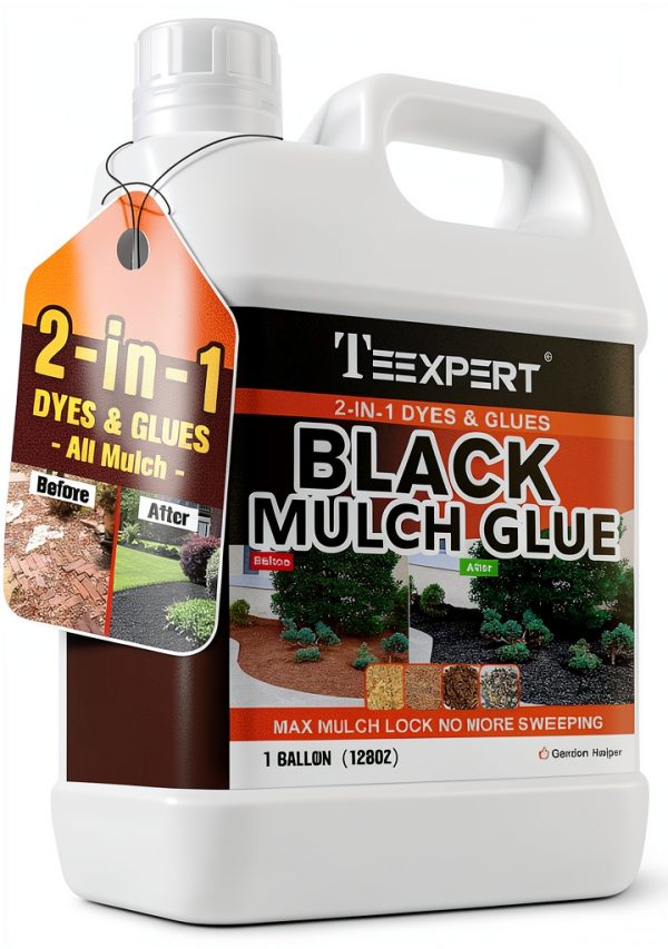 Teexpert 2-in-1 Black Mulch Dye & Glue, 1 Gallon Strong Adhesive for Landscaping, Ready to Use, Fast Dry Landscape Rock Glue, Gravel Lock, Binder & Pea Gravel Stabilizer-0